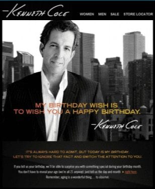 Kenneth Cole HTML Birthday Email Promo