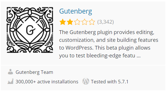 Gutenberg is low rated on Wordpress.org